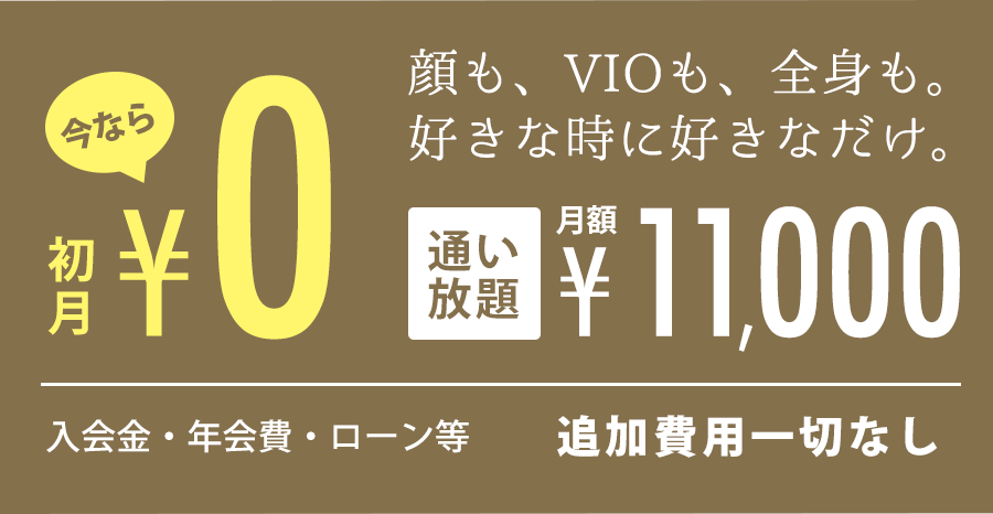 顔も、VIOも、全身も。好きな時に好きなだけ。通い放題月額11000円